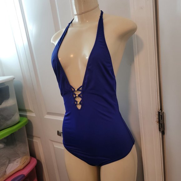 Trina Turk Algiers Deep V Neck Lattice Back Strappy Front One Piece - Picture 3 of 16